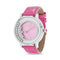 Betsey Johnson Pink Sunray Dial with Floating Stones Watch in Silver Case and Pink PU Strap for Women