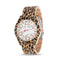 Betsey Johnson Glossy Brown Beige and Black Leopard Print Case and Link Strap Watch with Mop Dial with Gold Numbers for Women