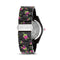 Betsey Johnson Glossy Black and Multi Color Floral Print Case and Link Strap Watch with Mop Dial with Pink Numbers for Women