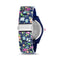 Betsey Johnson Glossy Navy and Multi Color Floral Print Case and Link Strap Watch with Mop Dial with Blue Numbers for Women