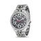 Betsey Johnson Silver Case and Leopard Print Link Strap Watch with Black Dial with Stone Bezel for Women