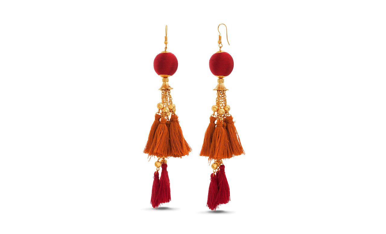 Lesa Michele Orange Red Tassel Drop Design Earrings