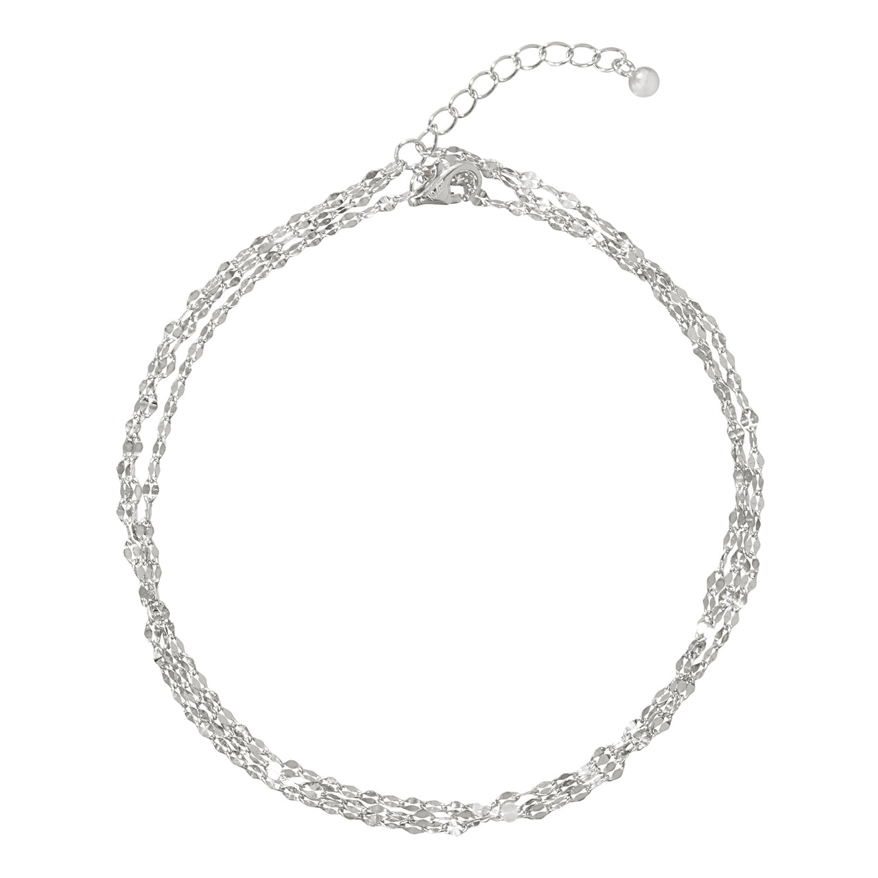 Lesa Michele Sterling Silver Triple Layered Anklet Rhodium Plated