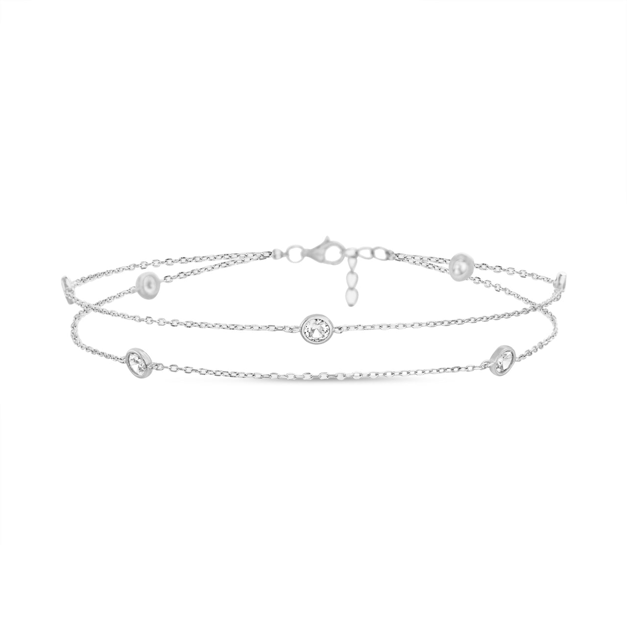 Lesa Michele Double Layered Anklet with Cubic Zirconia