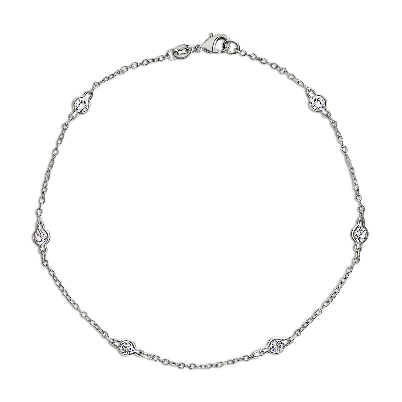 Lesa Michele Cubic Zirconia Stations Anklet in Rhodium Plated Brass