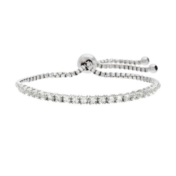 Lesa Michele Lab Created White Sapphire Tennis Bolo Bracelet in Sterling Silver