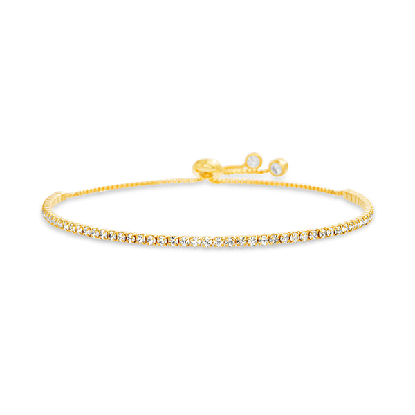 Clear Crystal Adjustable Bolo Bracelet in 14K Yellow Gold Over Sterling Silver Made with Swarovski Crystals
