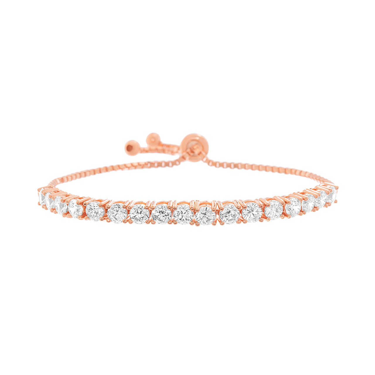 Lesa Michele Round Cubic Zirconia Adjustable Bolo Tennis Bracelet in Rose Gold Plated Sterling Silver