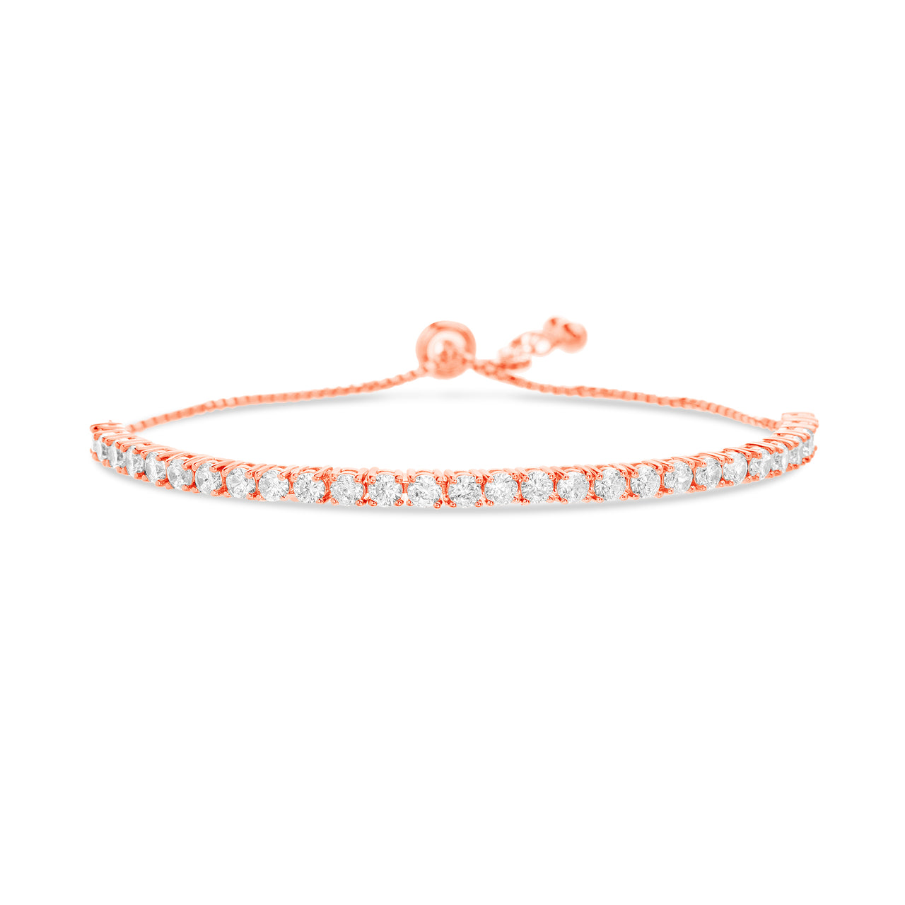 6-8" Round Cubic Zirconia Bridal Gift Adjustable Bolo Tennis Bracelet for Women in Rose Gold Plated 925 Sterling Silver ( Pink )
