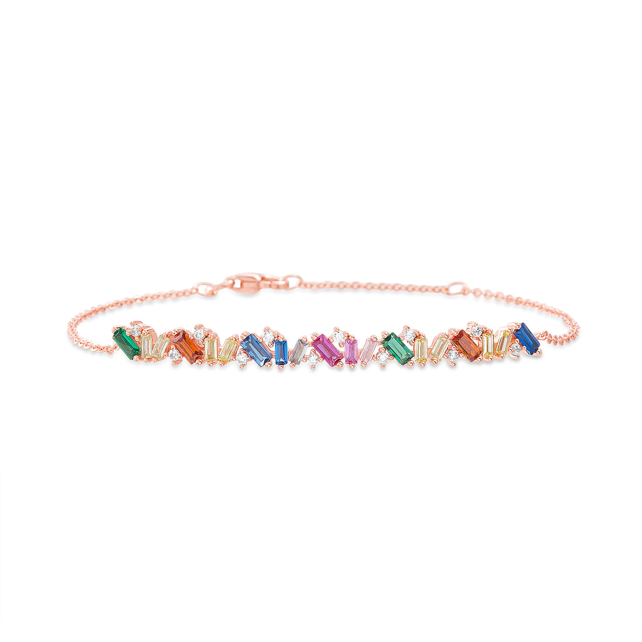 Lesa Michele Rainbow Cubic Zirconia Baguette Bracelet in Rose Gold Plated Brass