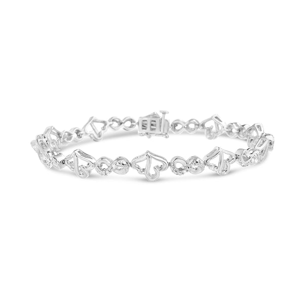 Lumineux Genuine 1/4 Cttw Diamond Heart & Infinity Tennis Bracelet in Rhodium Plated Sterling Silver