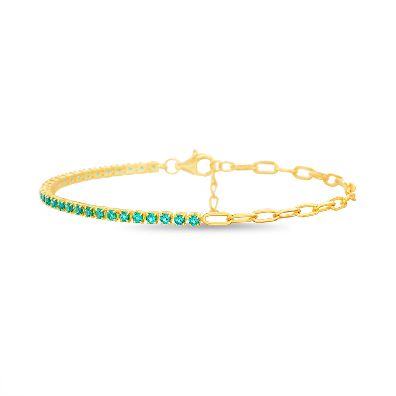 Lesa Michele Various Colors Cubic Zirconia Half Paperclip Chain Bracelet in Yellow Gold Plated Sterling Silver
