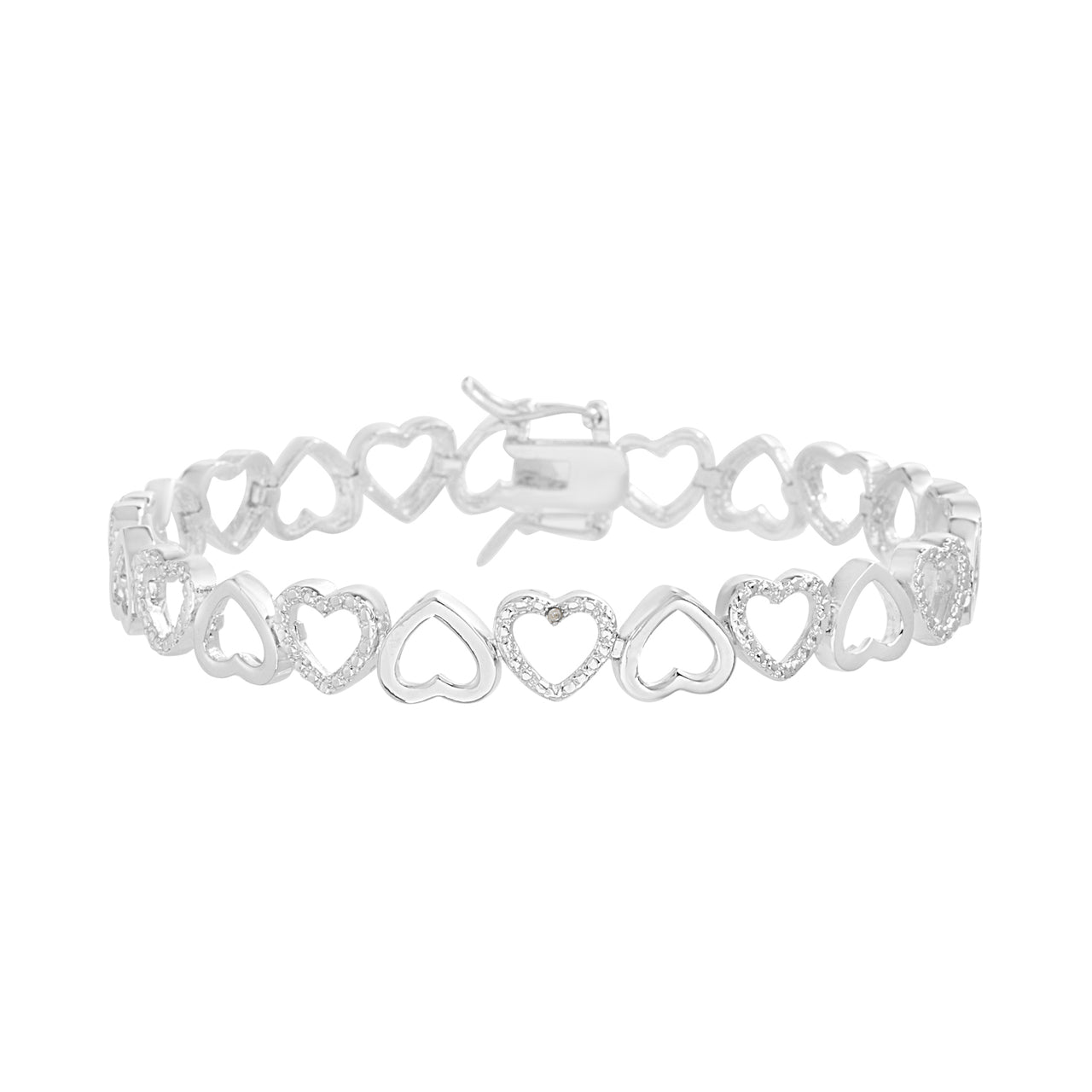 Lumineux Genuine Diamond Heart Tennis Bracelet in Rhodium Plated Brass