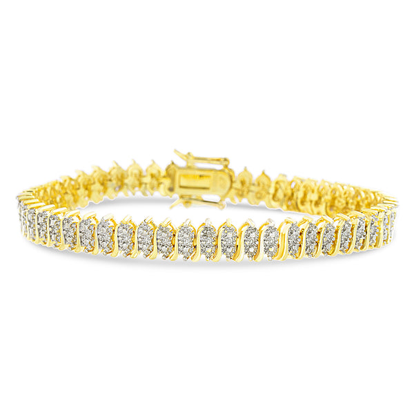 Lumineux Genuine Diamond  Tennis Bracelet in Yellow Gold Plated Brass