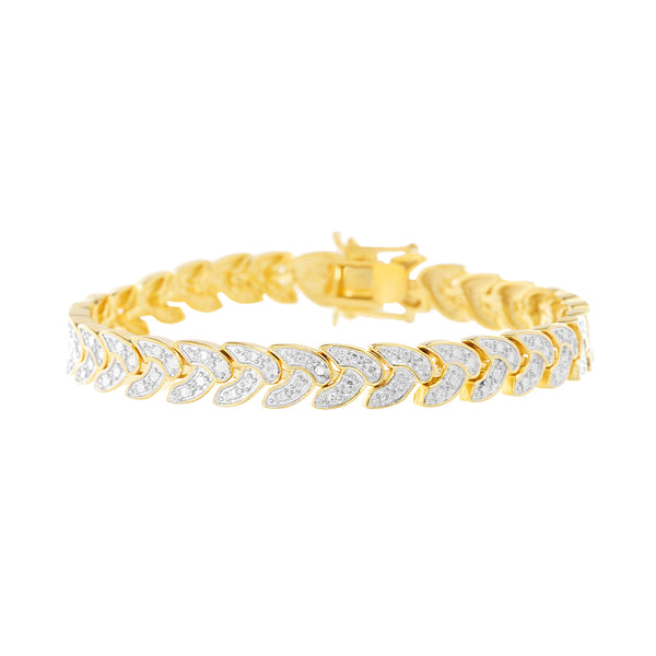 Lumineux Genuine Diamond  Leaf Tennis Bracelet in Yellow Gold Plated Brass