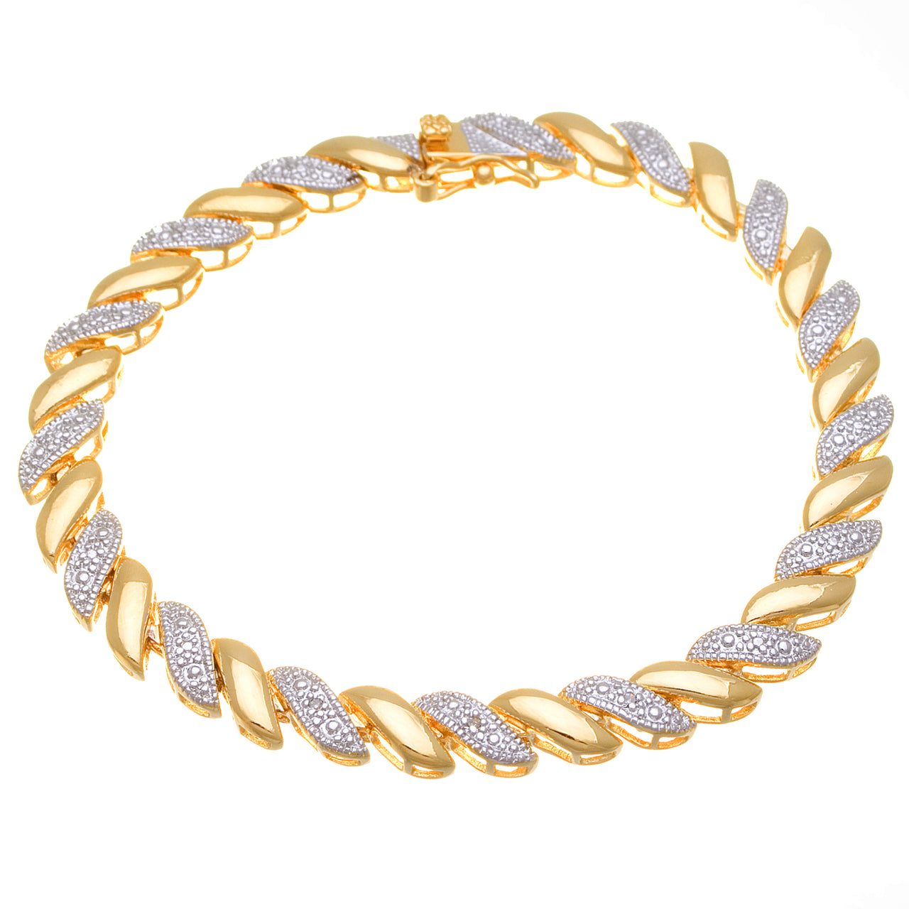 Lumineux Genuine Diamond Swirl Tennis Bracelet in Yellow Gold Plated Brass