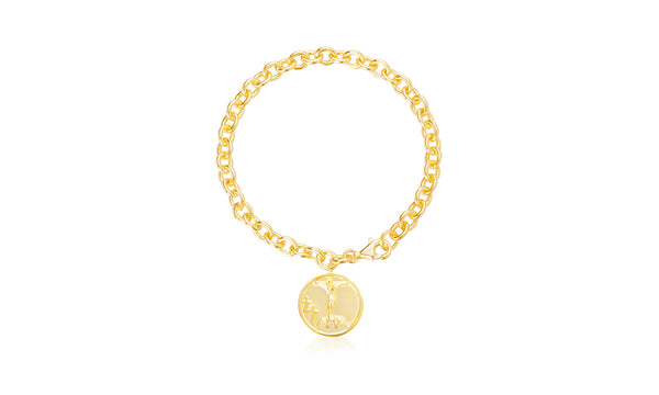 Nano Bible Crucifix Religious Charm Bracelet in Yellow Gold Plated Brass