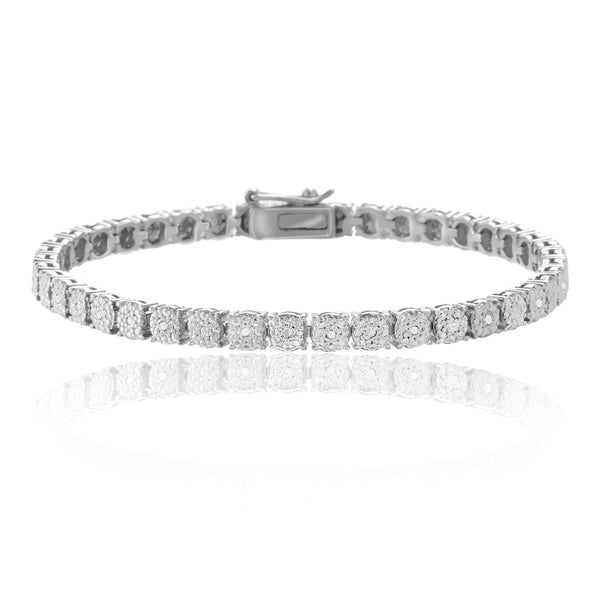 Lumineux Genuine 1/10 Cttw Diamond Tennis Bracelet in Rhodium Plated Brass