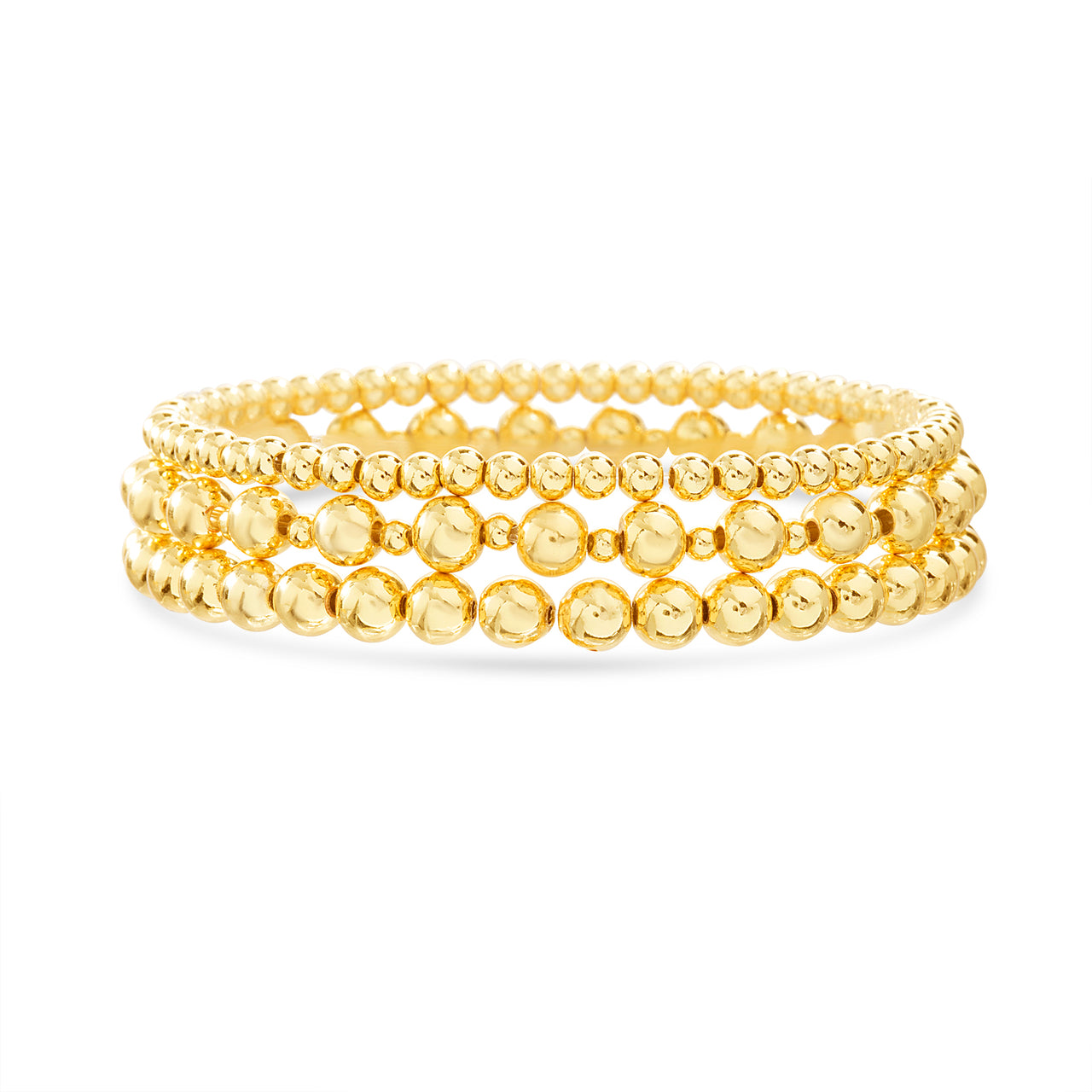 Lesa Michele Round Beaded Trio Bracelet Set in Yellow Gold Plated Brass
