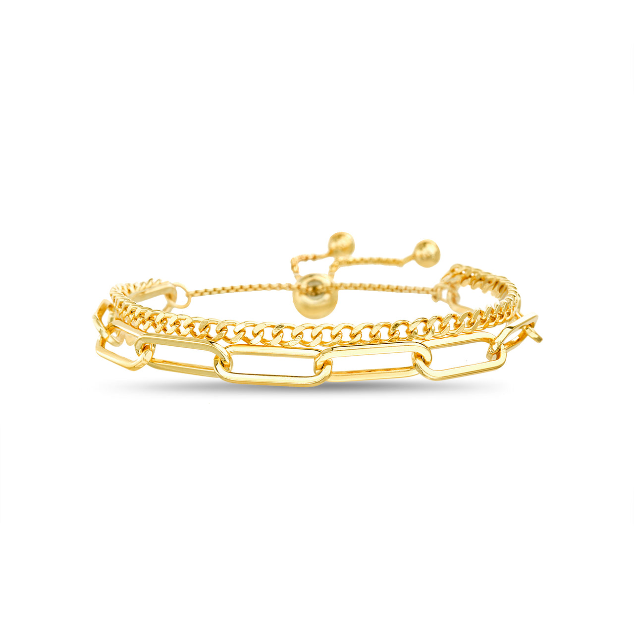 Lesa Michele Curb Chain Link Chain Double Bracelet in Yellow Gold Plated Brass