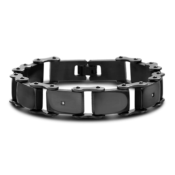 Lumineux Diamond Accent Men's Bracelet in Black IP Plated Stainless Steel