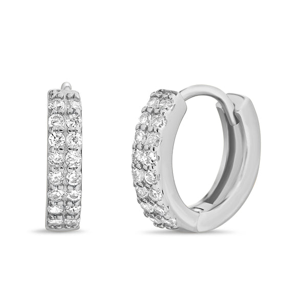 Cubic Zirconia 2 Row Huggie Hoop Earrings in Sterling Silver