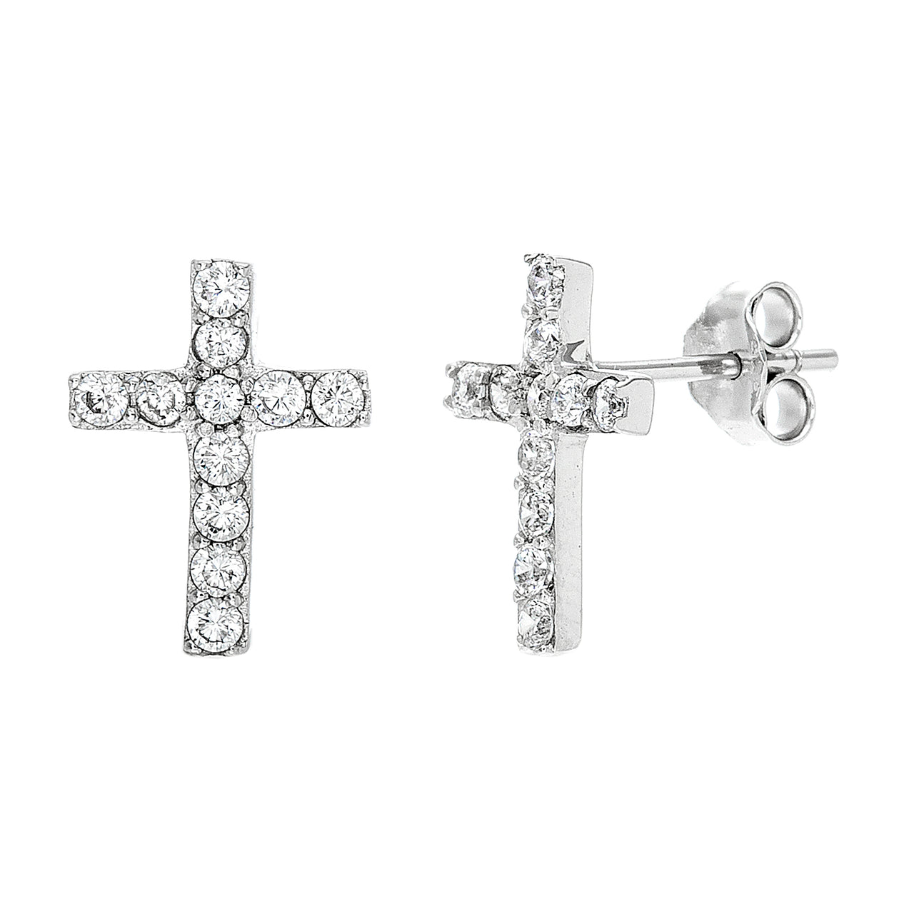 My Bible Cubic Zirconia Cross Stud Earrings in Sterling Silver