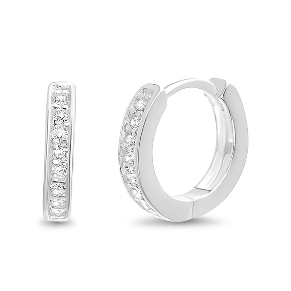 Small Channel Set Cubic Zirconia Huggie Hoop Earrings for Women in Rhodium Plated 925 Sterling Silver