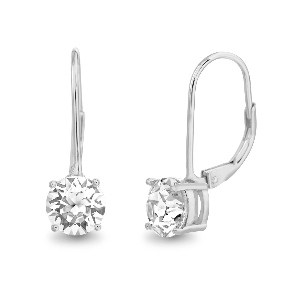 Lesa Michele Crystal Leverback Earrings in Rhodium Plated Sterling Silver