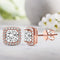 Rose Gold Plated Sterling Silver Asscher Halo Stud Earrings