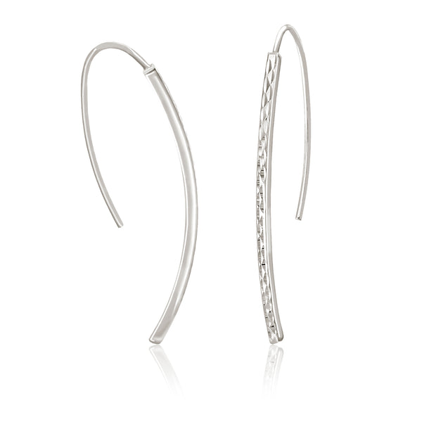 Lesa  Michele  Curved  Bar  Threader  Earrings  in  Rhodium  Plated  Sterling  Silver