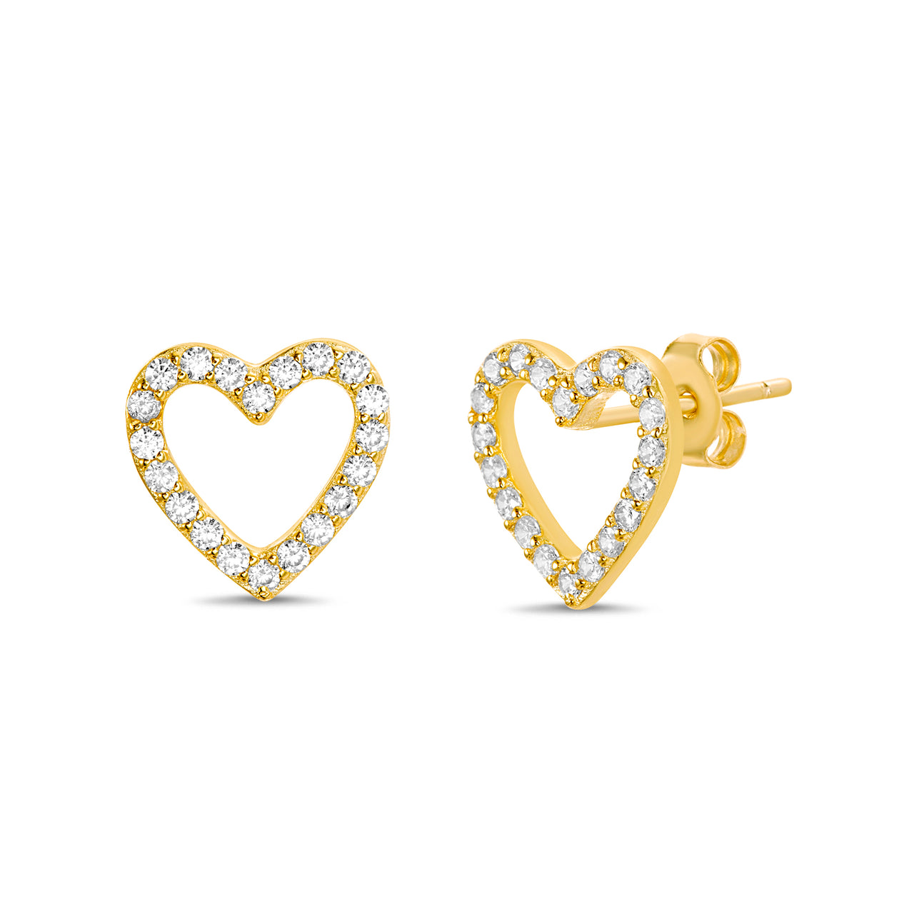 Lesa Michele Cubic Zirconia Open Heart Stud Earrings In Yellow Gold Plated Sterling Silver
