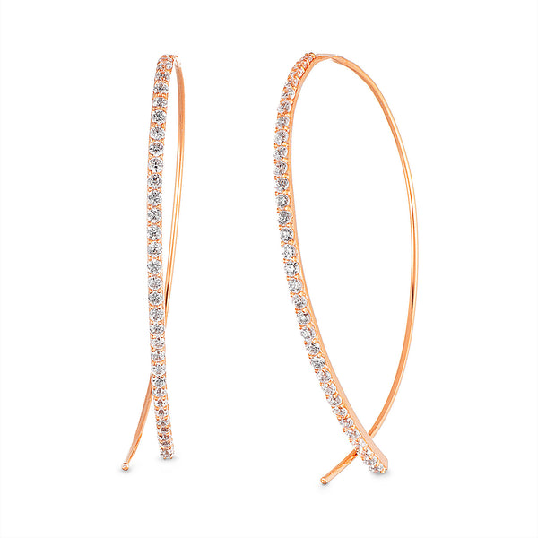Lesa Michele Cubic Zirconia Curved Bar Pull Through Earring in Rose Gold Plated Sterling Silver