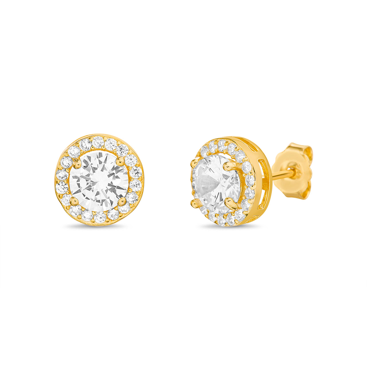 Lesa Michele Yellow Gold Plated Sterling Silver Halo Stud Earrings