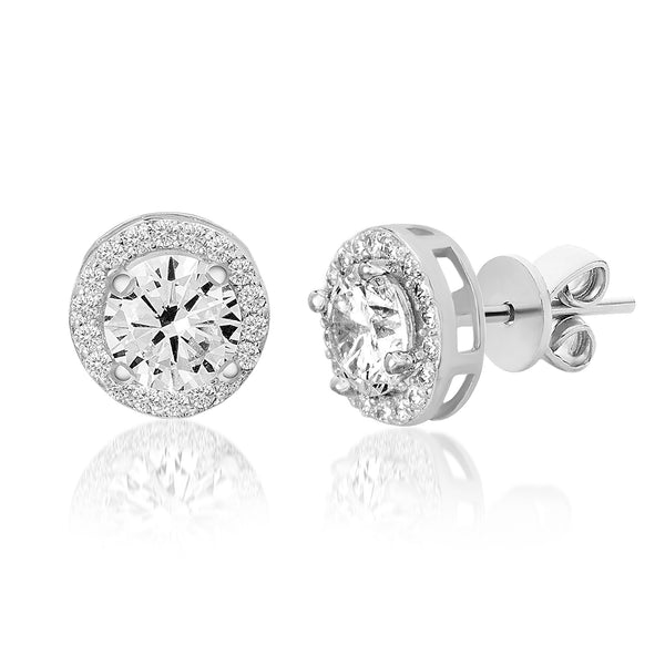 Lesa Michele Sterling Silver Round Cubic Zirconia Halo Stud Earring