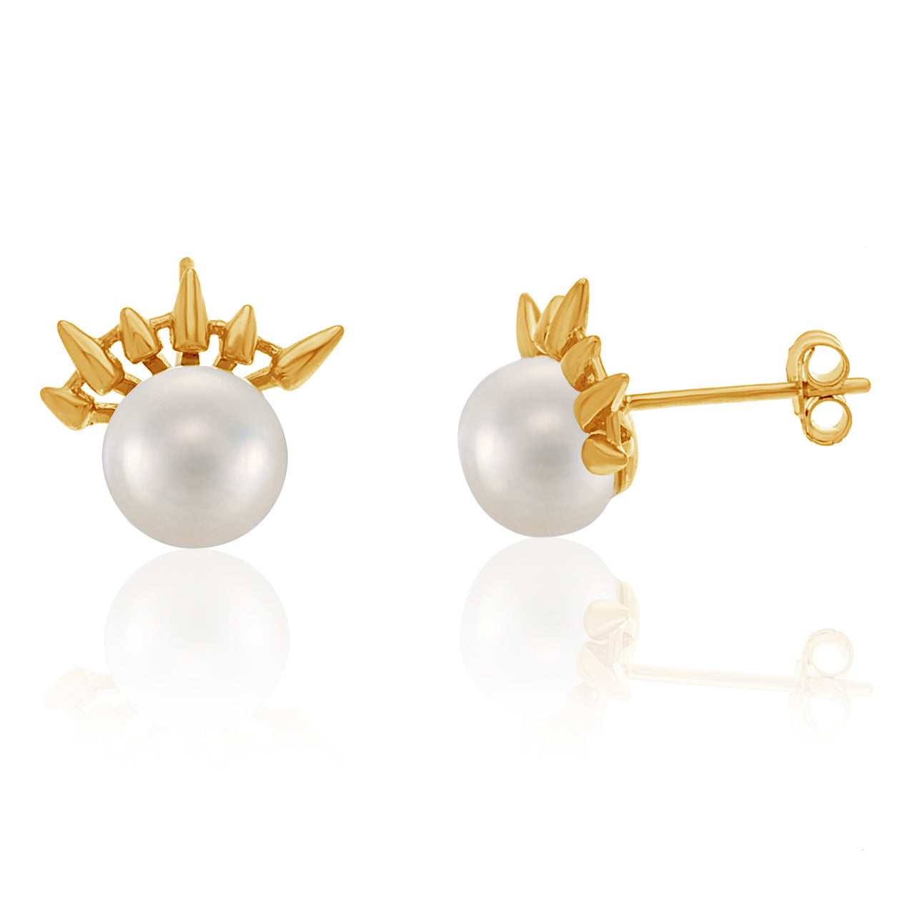 Lesa Michele Sterling Silver Cultured Freshwater Pearl Spike Design Earrings