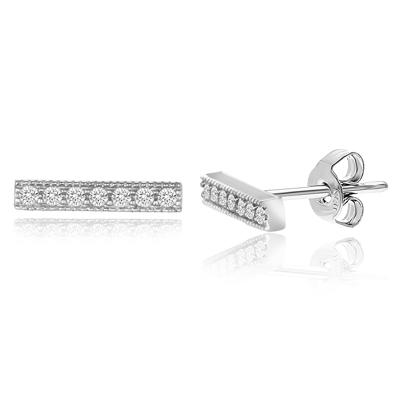Lesa Michele Rhodium Plated Sterling Silver Cubic Zirconia Bar Earrings