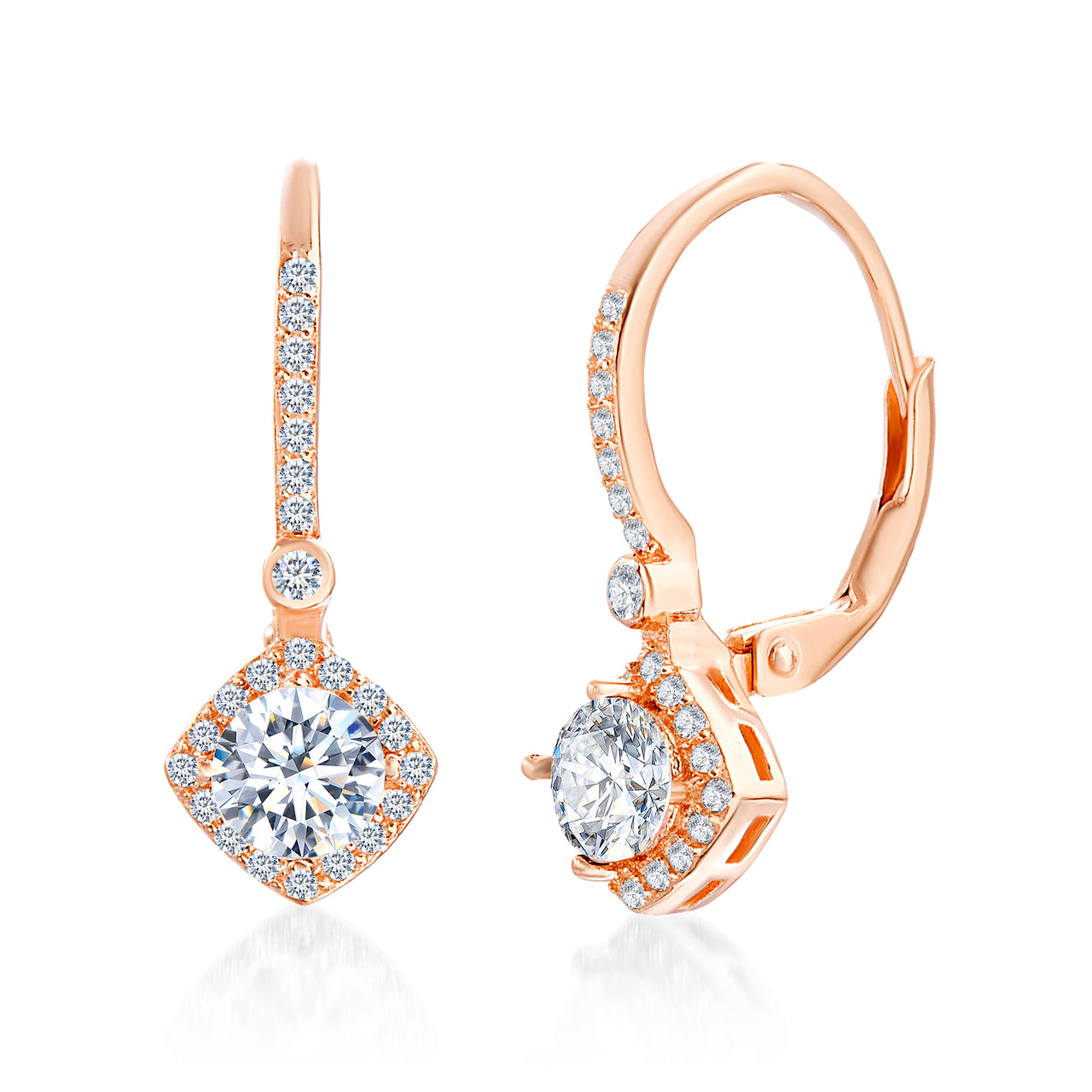 Lesa Michele Rose Gold Plated Sterling Silver and Cubic Zirconia Leverback Drop Earrings