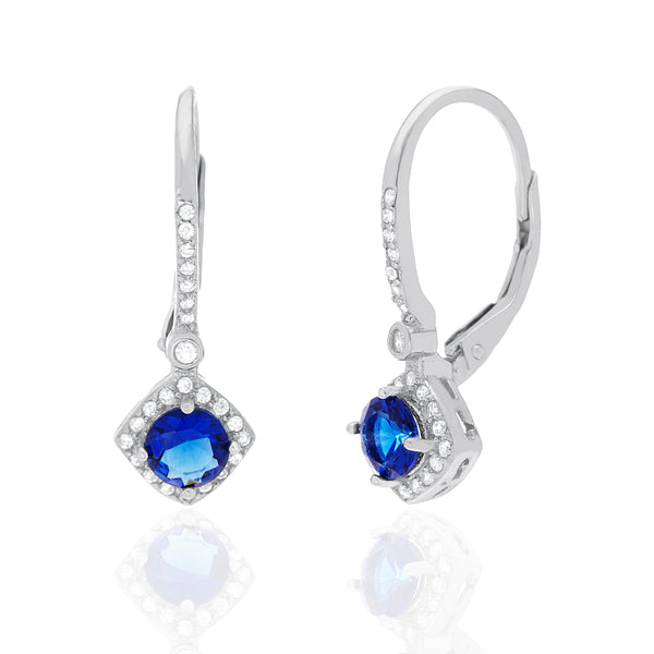 Lesa Michele Simulated Blue Sapphire & Cubic Zirconia Drop Earrings in Sterling Silver