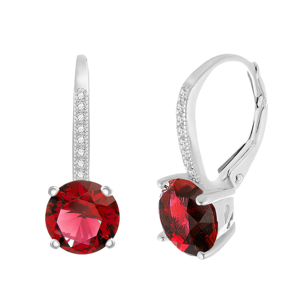 Lesa Michele Simulated Ruby Lever Back Earrings in Sterling Silver