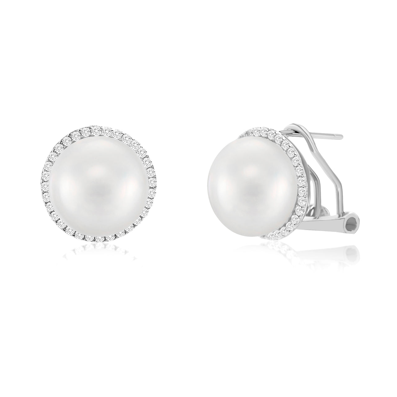 Lesa Michele Rhodium Plated Sterling Silver Cultured Freshwater Pearl Cubic Zirconia Earrings