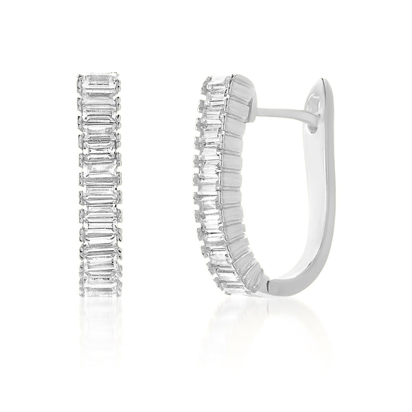 Lesa Michele Baguette Cubic Zirconia Hoop Earrings in Sterling Silver