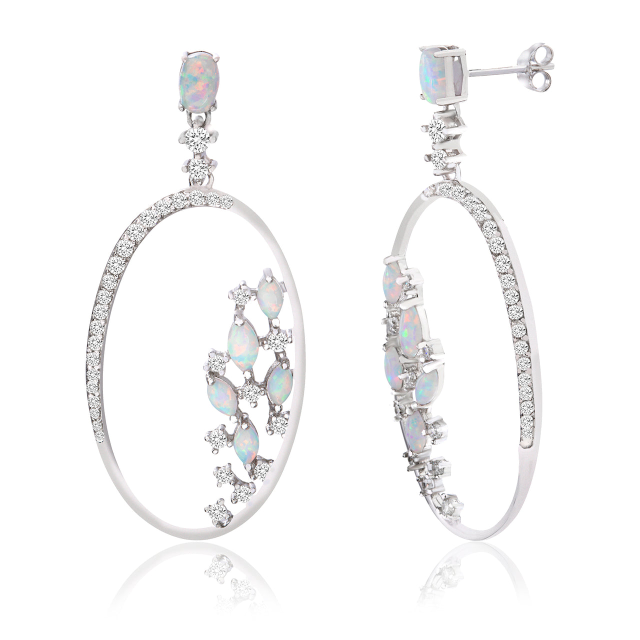 Lesa Michele Lab-Created Opal & Cubic Zirconia Drop Earring in Rhodium Plated Sterling Silver