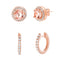  Simulated Morganite and Cubic Zirconia Halo Stud and Huggie Hoop 2 Pair Earring Set for Women in Rose Gold Plated 925 Sterling Silver