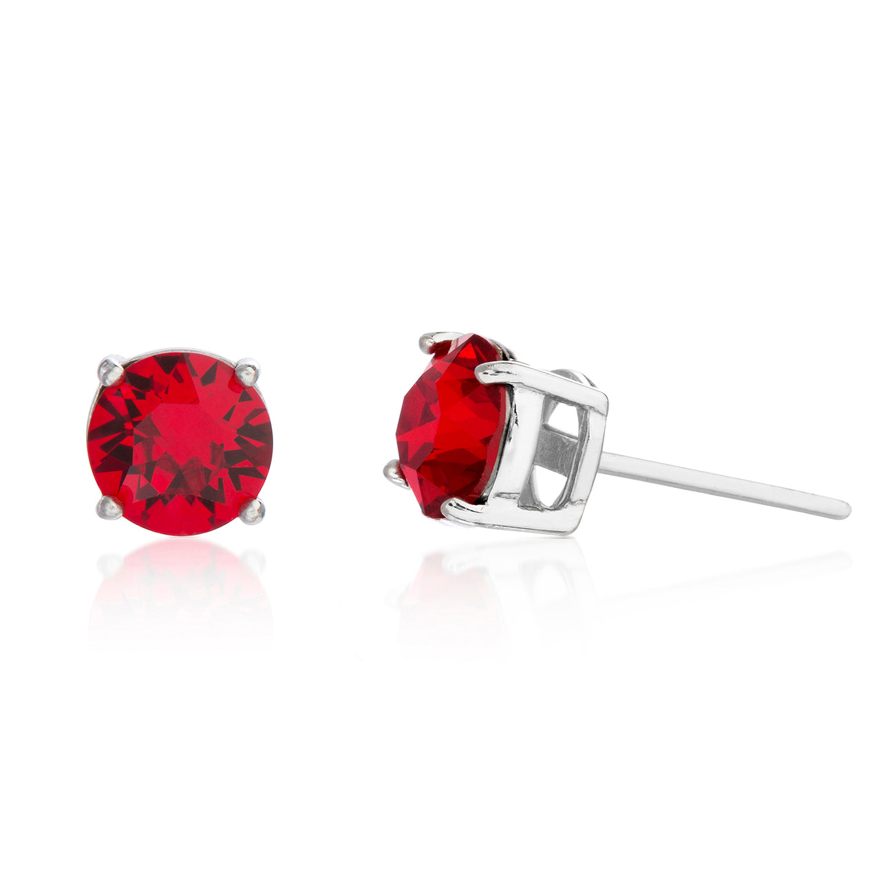 Lesa  Michele  Red  Crystal  Stud  Earring  in  Rhodium  Plated  Sterling  Silver