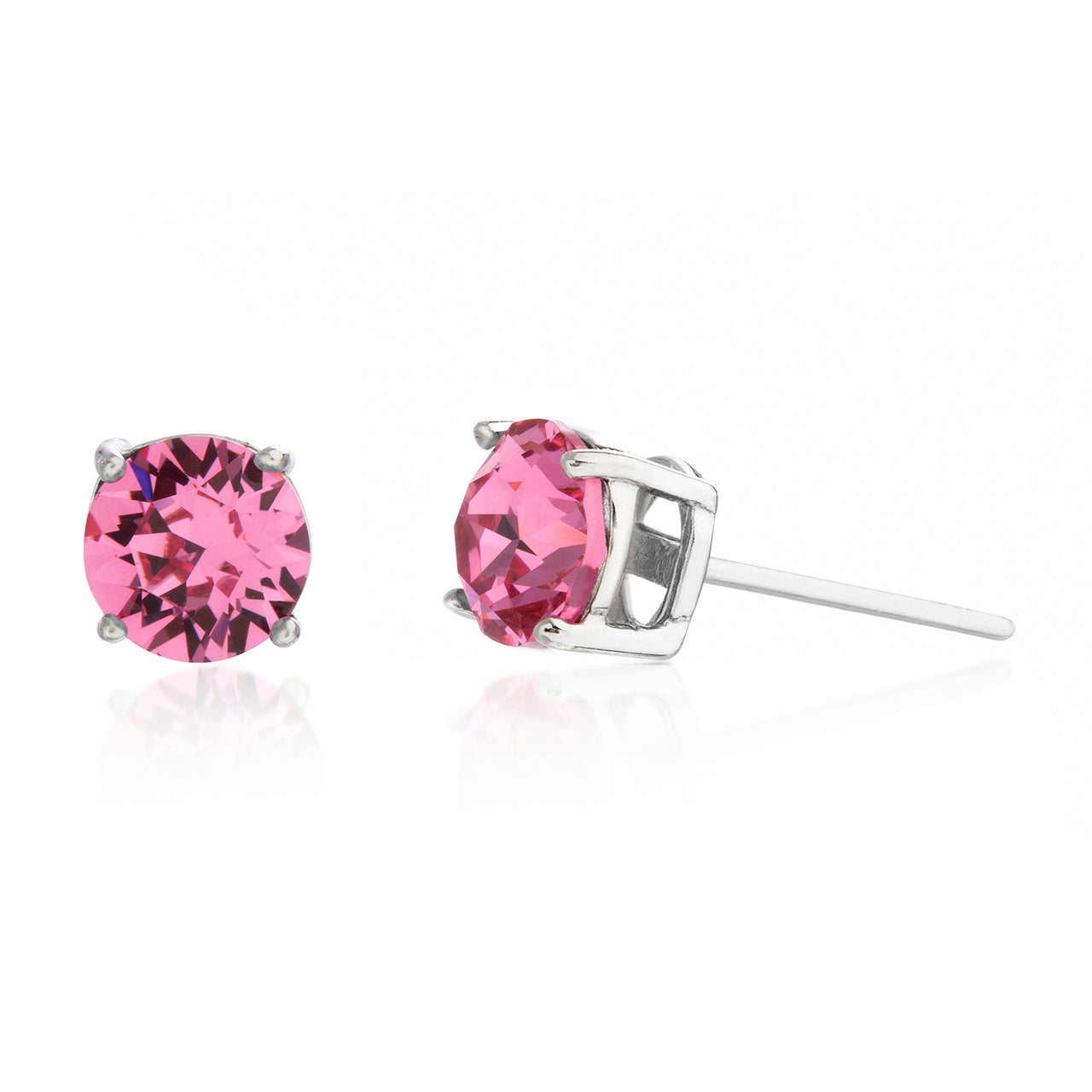 Lesa  Michele  Pink  Crystal  Stud  Earring  in  Rhodium  Plated  Sterling  Silver
