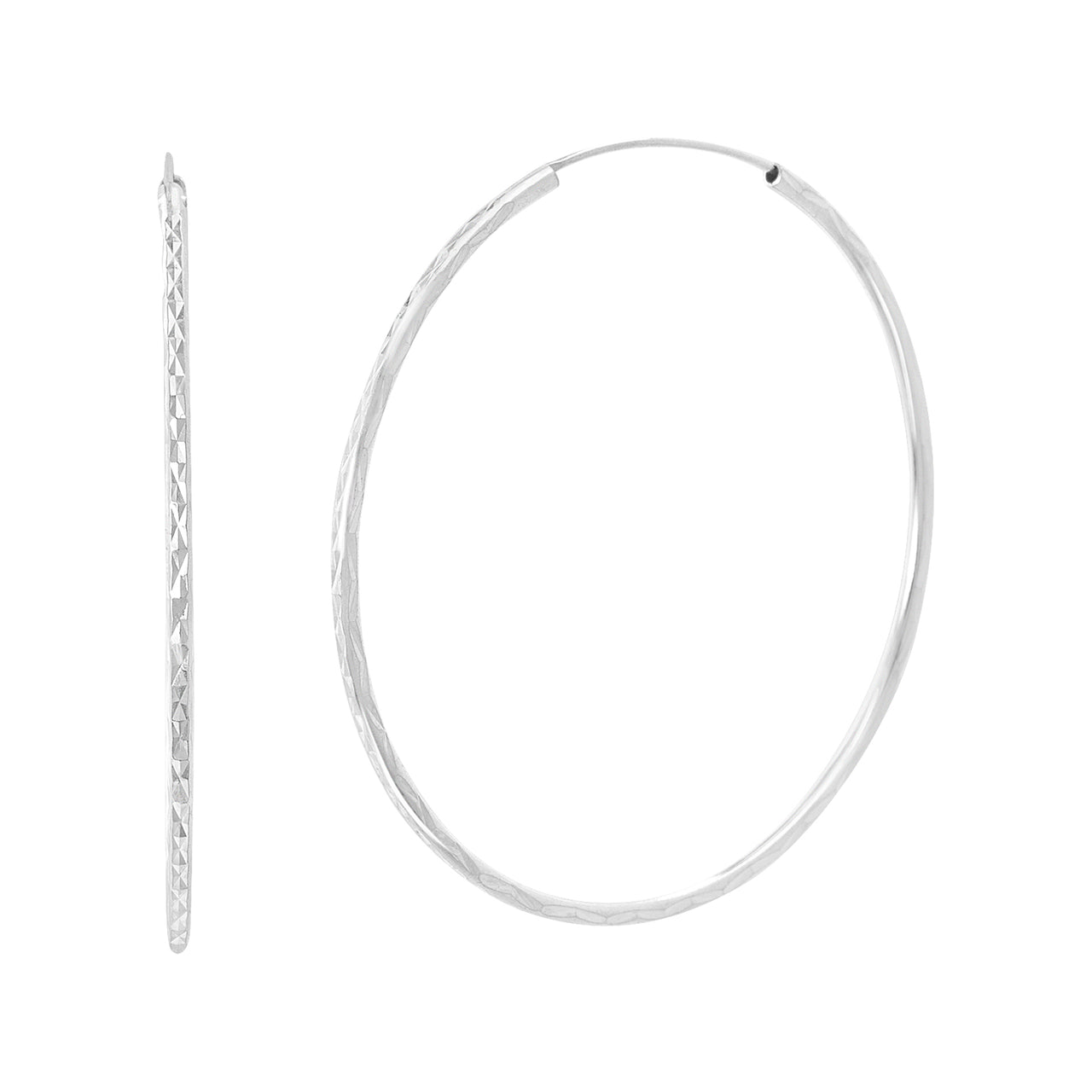 Lesa Michele Sterling Silver 60mm Diamond Cut Endless Hoop Earrings