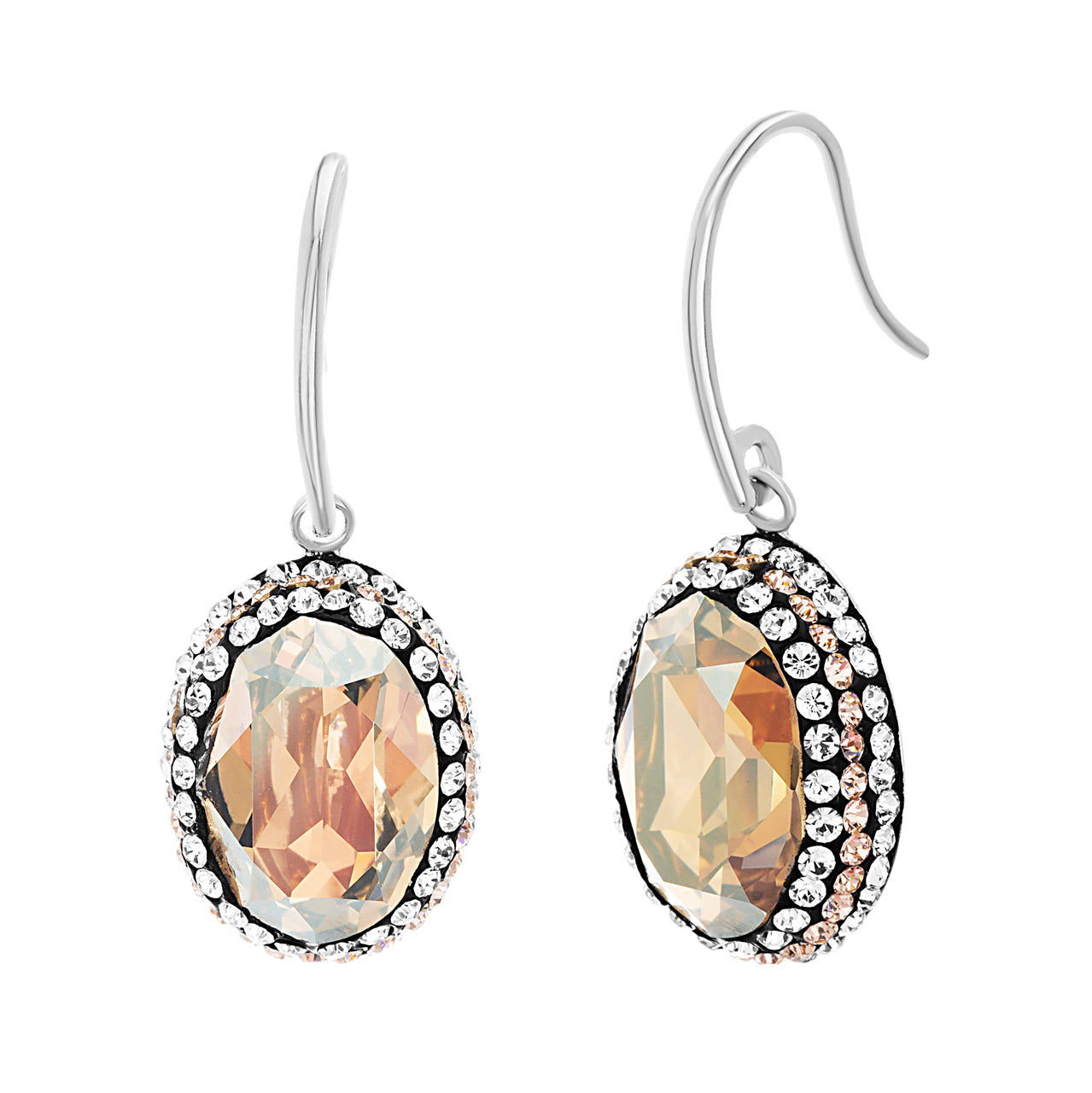  Oval Dangle Drop Earrings for Women on French Wire in 925 Sterling Silver made with Swarovski Crystals ( Champagne )