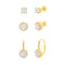  6mm Round Cubic Zirconia Stud Combo and Leverback 3 Pair Bridal Gift Earring Set for Women in Yellow Gold Plated 925 Sterling Silver (Yellow)