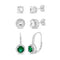 6mm Round Cubic Zirconia and Simulated Emerald Stud Halo Combo and Leverback 3 Pair Bridal Gift Earring Set for Women in Rhodium Plated 925 Sterling Silver